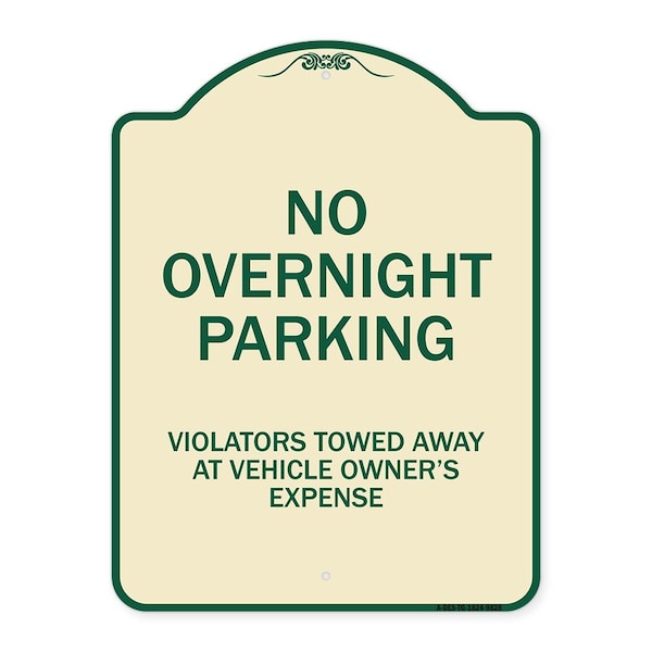 Signmission Designer Series-No Overnight Parking, Tan & Green Heavy-Gauge Aluminum, 24" x 18", TG-1824-9828 A-DES-TG-1824-9828 - main